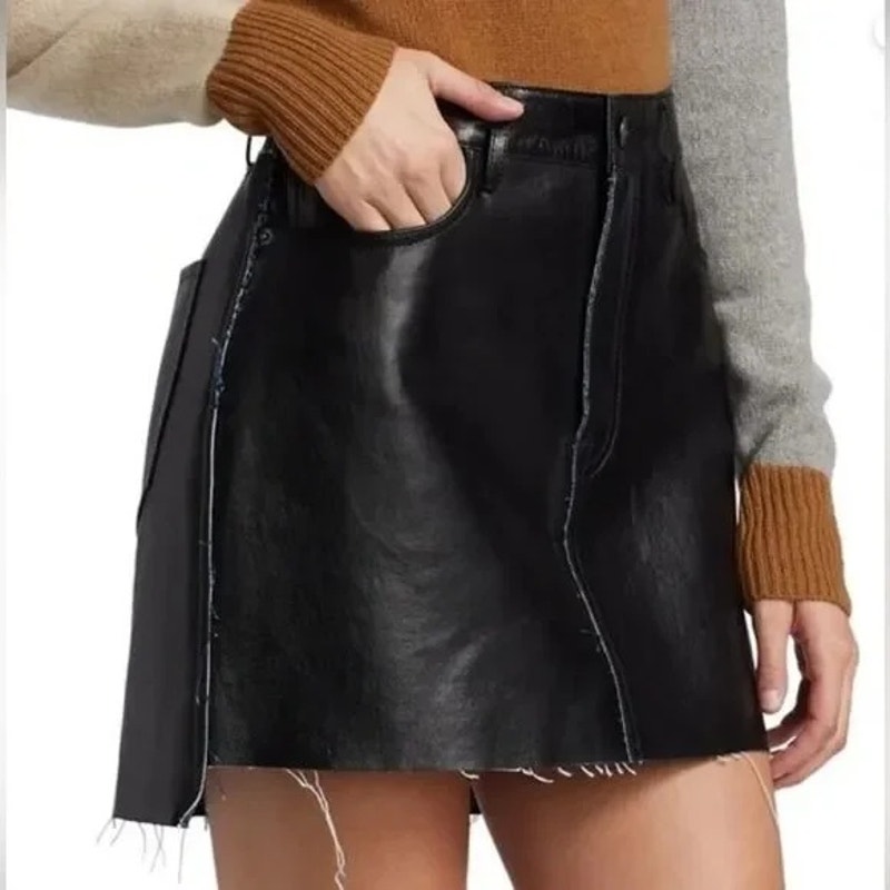 Frame Le Mini Stagger Geniune Leather Skirt, Indie Sleaze, $498 Msrp, Size 23